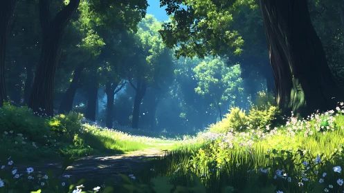 Enchanted Forest Clearing with Luminous Canopy.