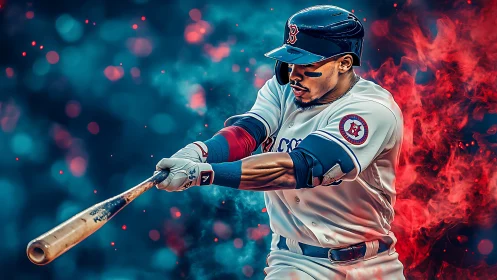 Dynamic baseball batter in dramatic digital painting style.