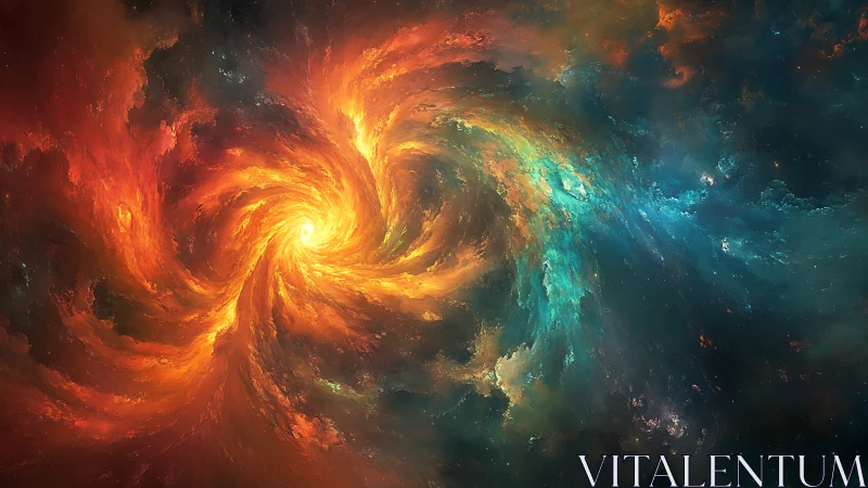 Cosmic firestorm nebula swirling through deep space.