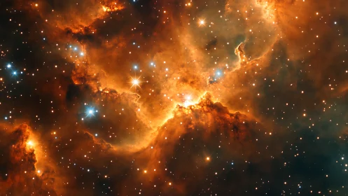 Fiery cosmic nebula glows with newborn stars in deep space