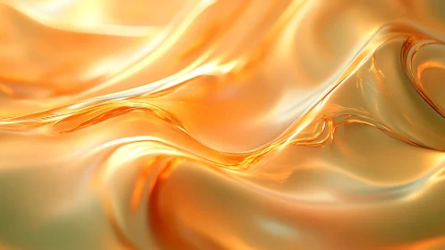 Golden fluid surface forms luminous abstract wave structures