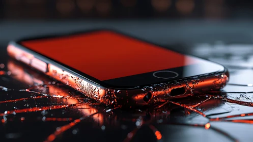 Shattered smartphone glow turning broken glass into sparks.