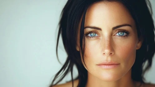 Striking Blue-Eyed Woman Portrait in Soft Natural Light.