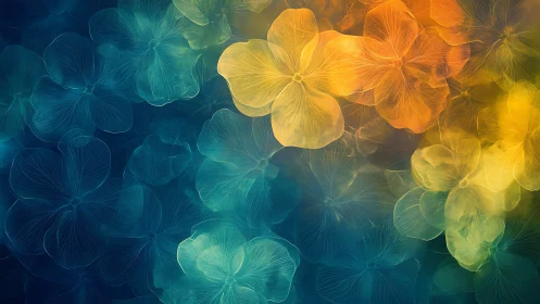 Translucent Floral Gradient Composition with Spectral Color Shift