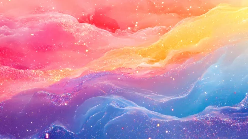 Dreamy rainbow clouds swirling in soft cosmic light.