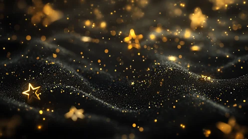 Shimmering golden stars drift gently across velvet night