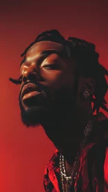 Confident portrait glows against bold red studio backdrop