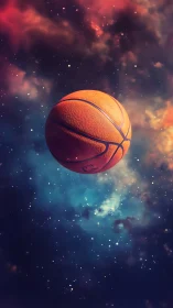 Basketball isolated against colorful deep space background.