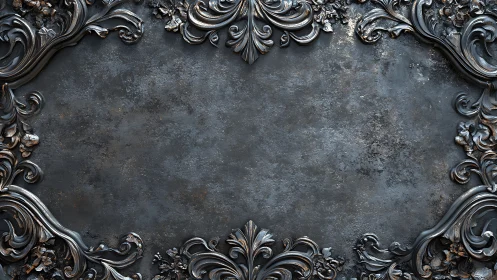 Ornate metallic baroque frame on distressed slate surface.