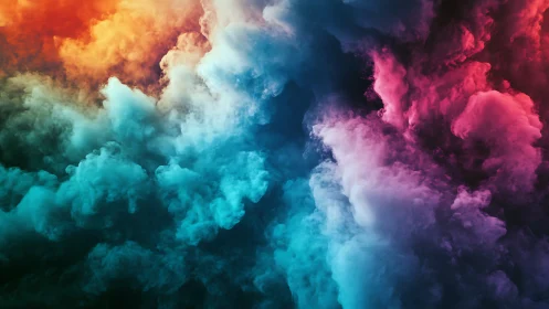 Multicolored volumetric smoke clouds in dense formation.