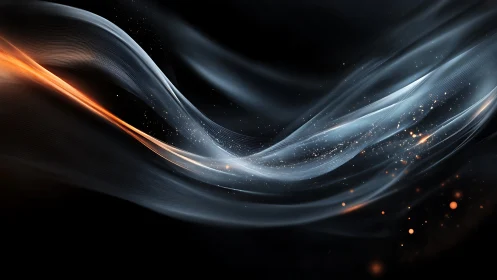 Flowing orange and white light streaks on dark background.