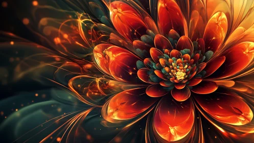 Vivid digital flower bloom with fiery swirling petals.