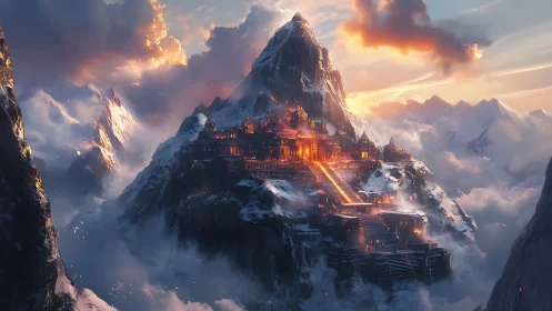 Molten citadel kindles twilight above the frozen world