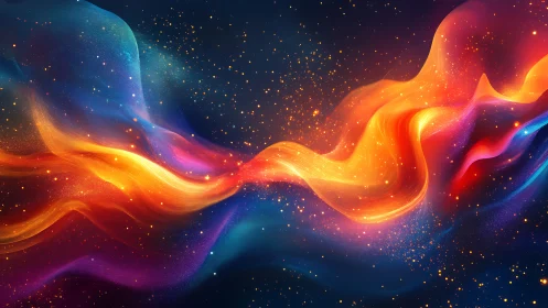 Flowing nebula waves in vibrant orange and blue space.