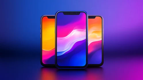 Three bezel-less smartphones are aligned against gradient light