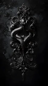 Ornate black dragon relief with symmetrical baroque curves.