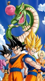 Legendary warriors gather beneath the cosmic dragon.