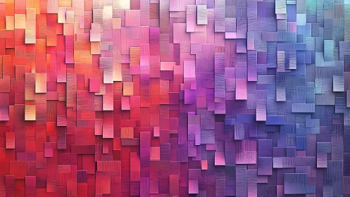 Vibrant geometric abstract with red to purple gradient blocks.