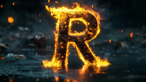 Blazing Letter R Ignited with Intense Fire Energy