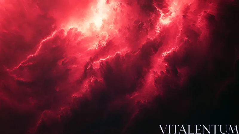 Crimson storm cloudscape rendered as high-contrast digital nebula