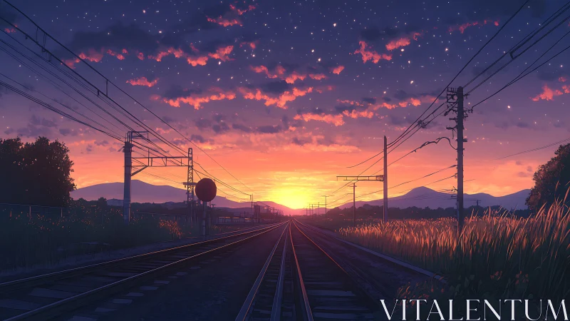 Sunset railway horizon glowing with quiet, hopeful light.