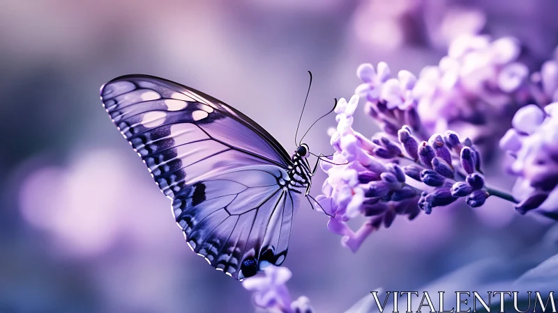 Lavender-winged butterfly sipping dusk-tinted blossom dreams.