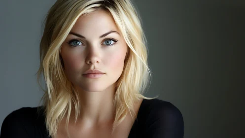 Symmetric blonde portrait with shallow-depth optical isolation.