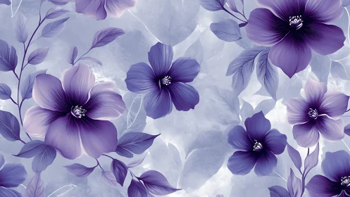 Purple Flowers Bloom Against Luminous Background.