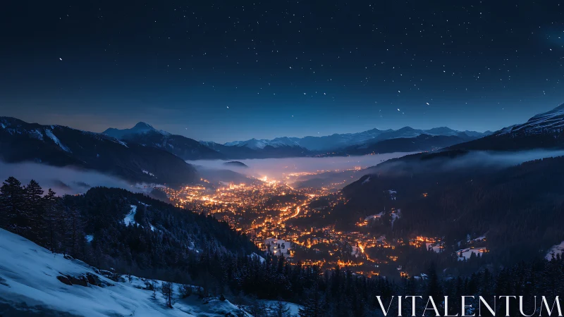 Midnight ember valley beneath star-washed alpine silence.