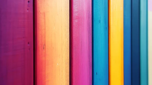 Multi-hued vertical wooden planks with saturated painted surfaces