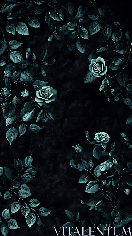 Luminescent Roses Against Deep Teal Shadows.