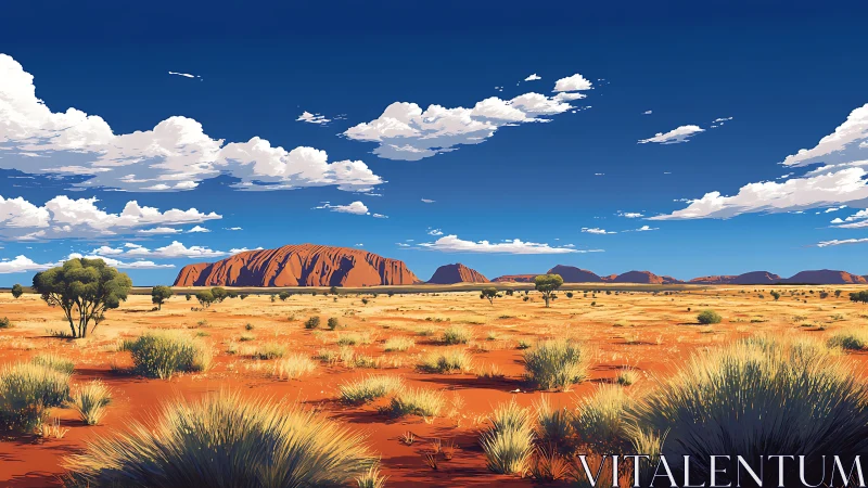 Red desert plain frames distant sandstone monolith under sky