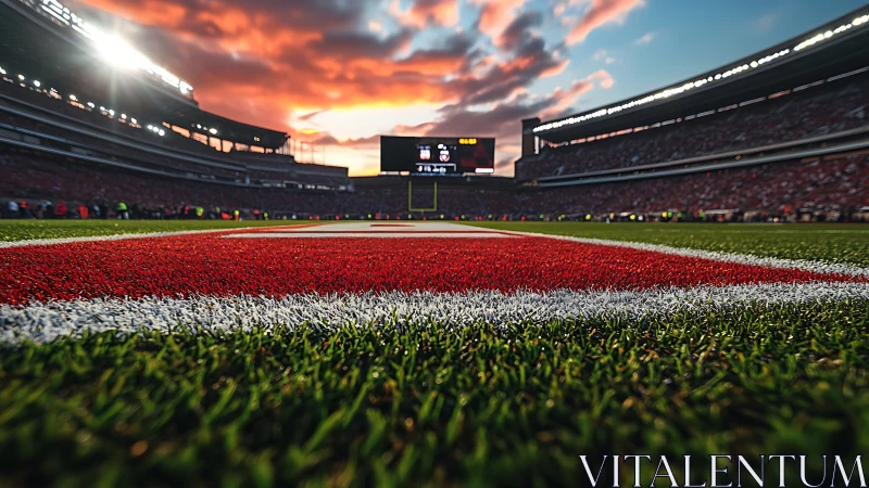 Stadium horizon glows as turf-level view awaits kickoff drama
