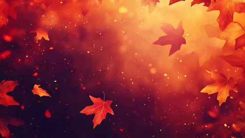 Glowing autumn maple leaves drift across a radiant bokeh field