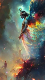 Winged celestial figure amid swirling cosmic light.