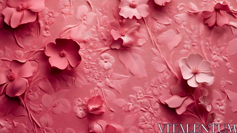 Embossed Three-Dimensional Floral Relief in Monochromatic Pink Palette.