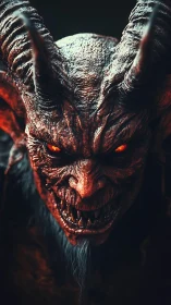 Volumetric-lit horned demon portrait with hyperreal skin microdetail.