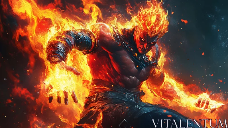 Inferno-bound warrior crowned in raging flame and fury.