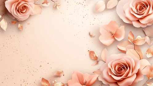 Soft Rose Arrangement Against Cream Background with Gilded Accents