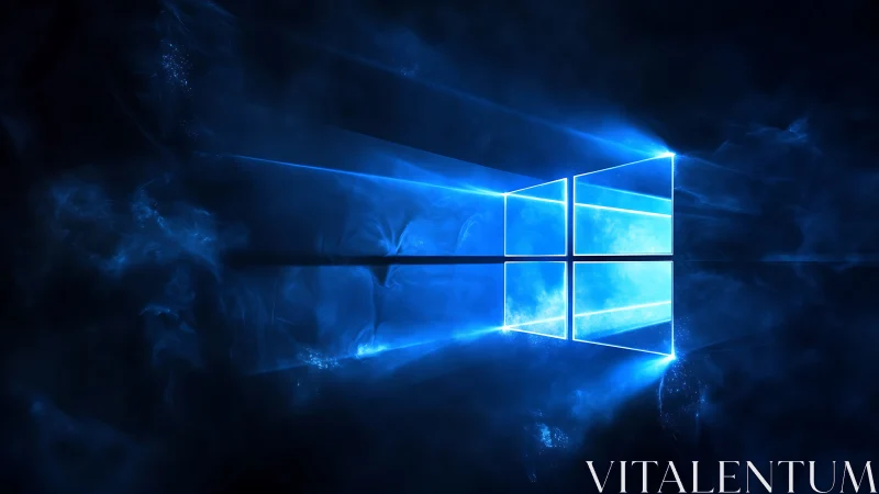 Glowing window-shaped light logo in dark nebulous space