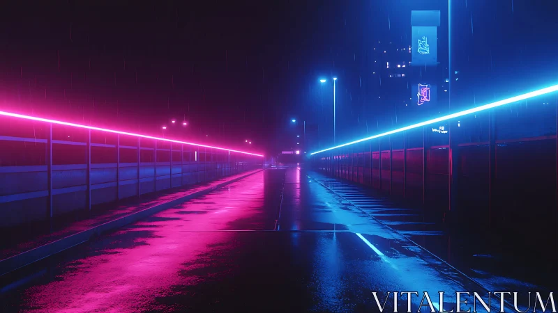 Neon rain divides the midnight bridge into rival colors