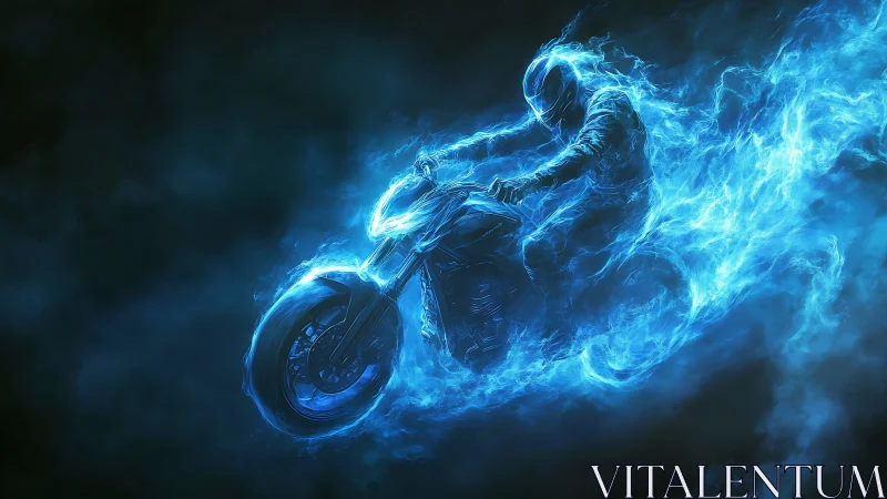 Electric blue rider blazing through the night sky.