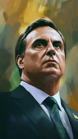 Digital portrait depicts suited man in upward-facing pose
