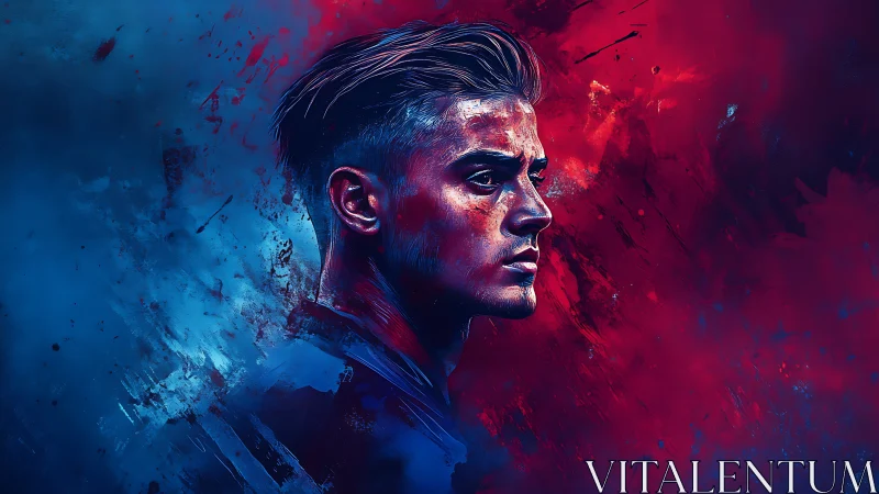 Bipolar chromatic portrait under dynamic opposing gradients.