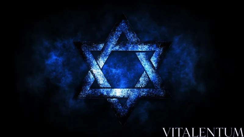 Glowing Star of David in textured electric blue nebula.