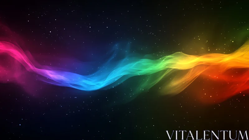 Starlit rainbow nebula river gliding across cosmic night.