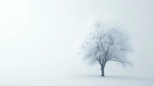 Solitary frost-kissed tree in an endless winter hush.