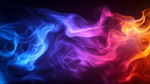 Neon smoke waves merge blue, violet, and burning orange.