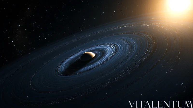 Ringed gas giant orbits distant star in deep space