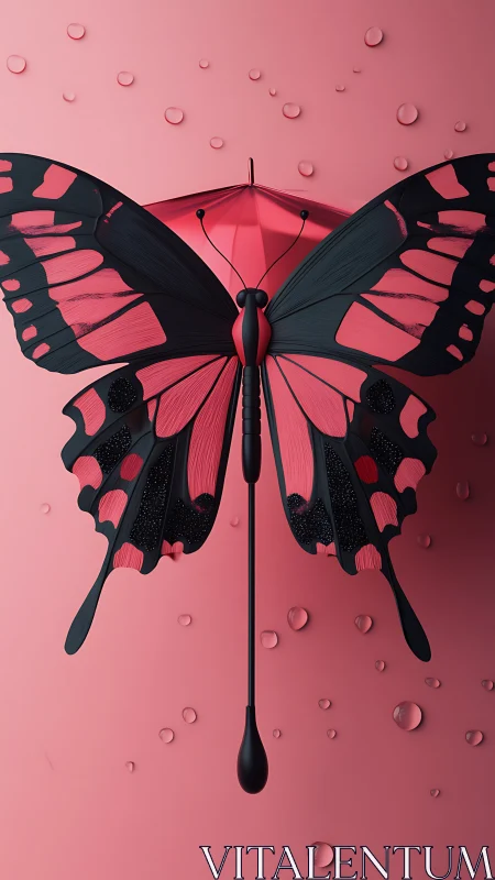 Butterfly shaped umbrella fusion on pink surface background.